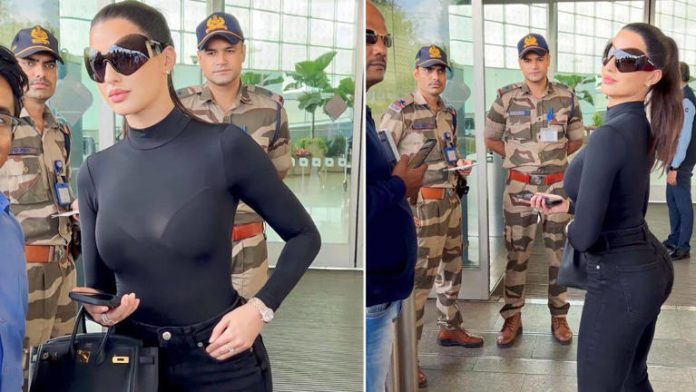 CISF jawan's eyes stopped on Nora Fatehi's airport look, netizens enjoyed, one said - don't see your wife...